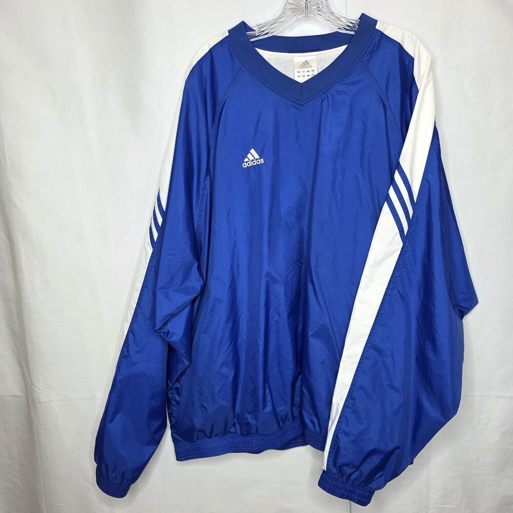 Adidas Windbreaker Jacket Mens XXL Royal Blue Pullover Y2K 2004 Olympics Vintage